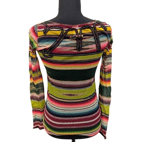 Jean Paul Gaultier Soleil Fuzzi Mesh Top Vintage Y2K Stripe Italy M Long Sleeve - Picture 3 of 16